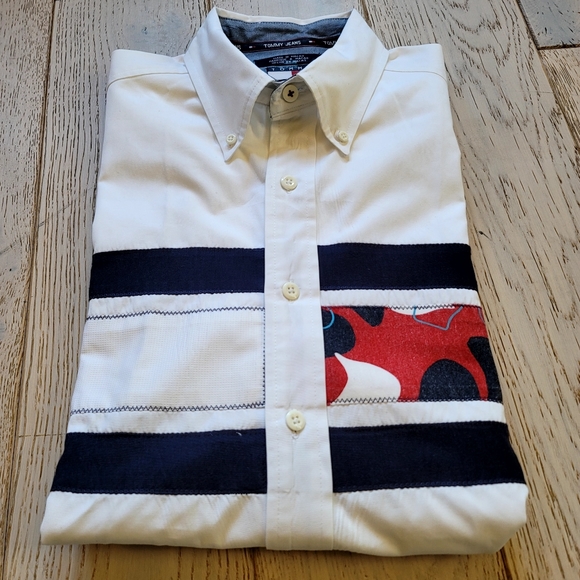 Vintage y2k Tommy Hilfiger Tommy Jeans button down shirt M Red White & Blue - Picture 6 of 6